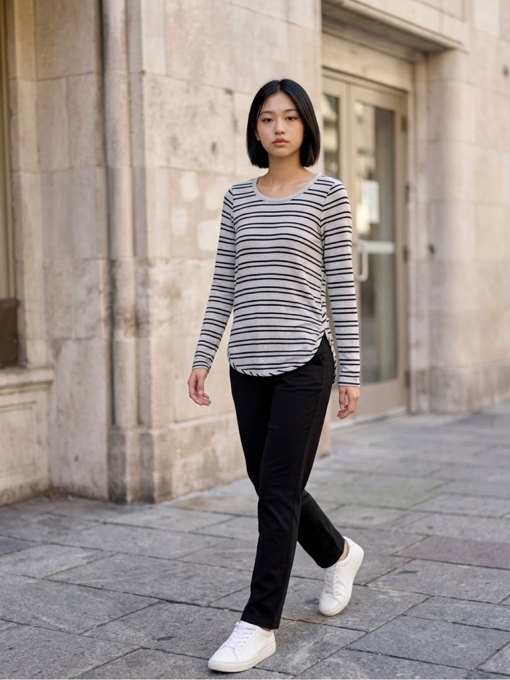 Market & Spruce Cream and Black Striped Long-Sleeve Tee